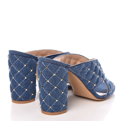 Valentino Garavani Denim Rockstud Spike Crisscross 90mm Slide Sandals 37.5 Light Denim 4 of 9