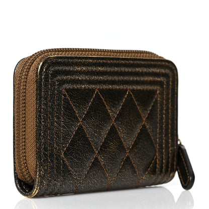 Chanel Cracked Metallic Calfskin Quilted Boy Zip Around Coin Purse Wallet Gold 3 of 8