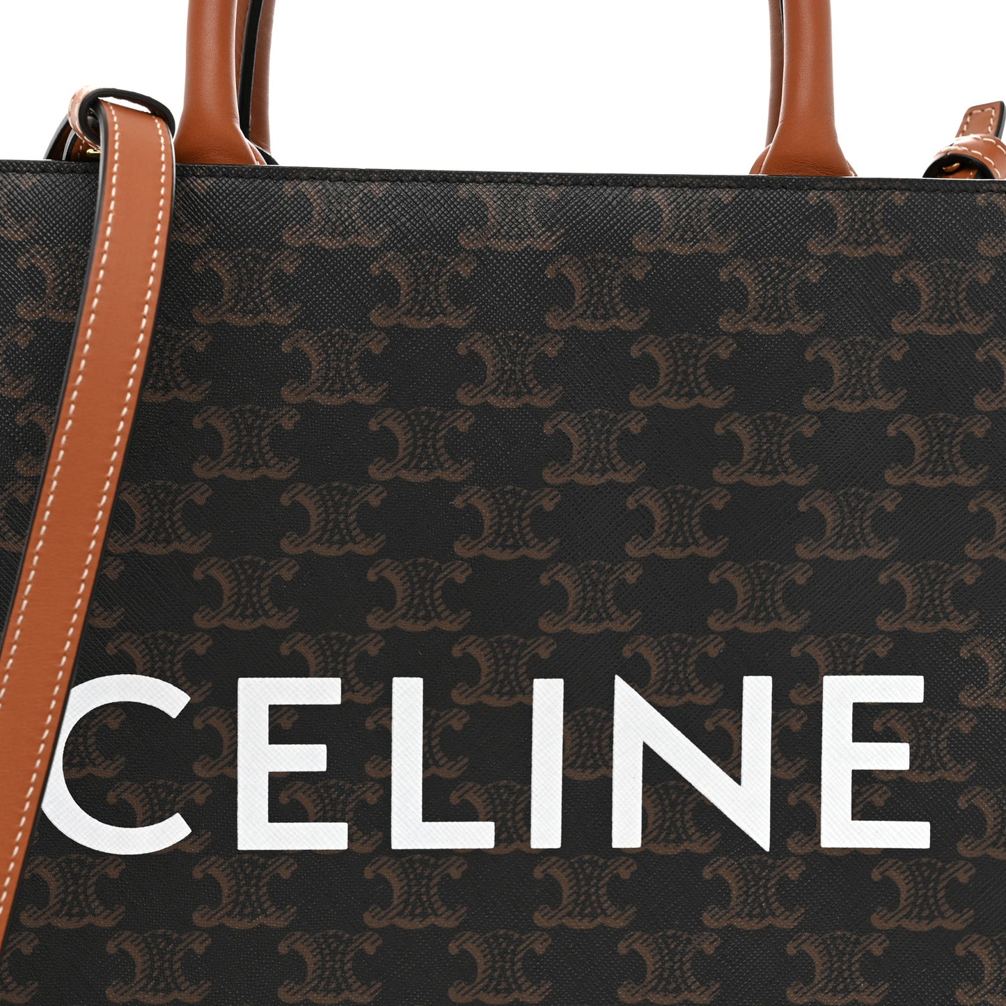 Triomphe Canvas Calfskin Small Vertical Cabas Tan