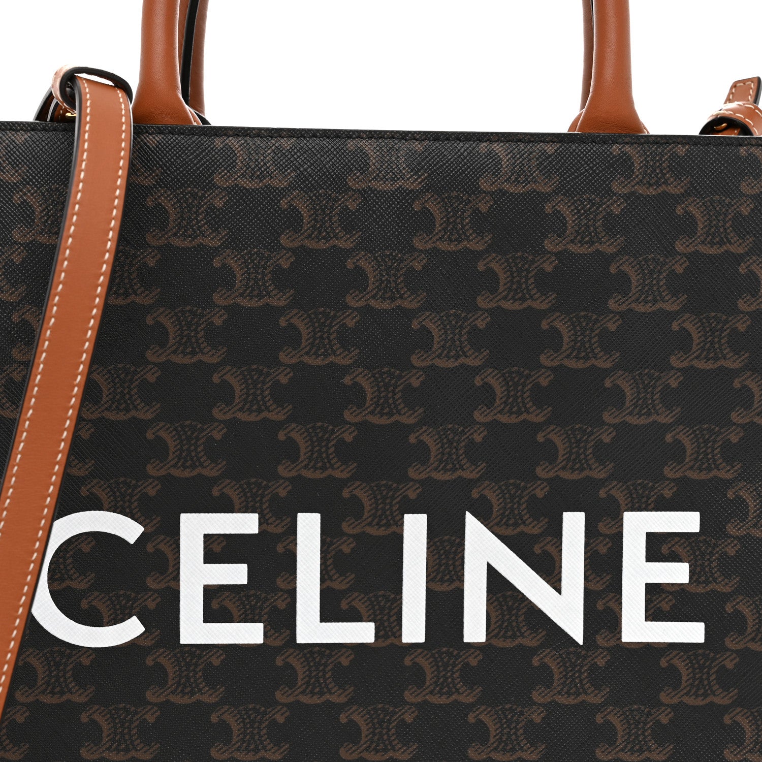 Celine Triomphe Canvas Calfskin Small Vertical Cabas Tan 8 of 10