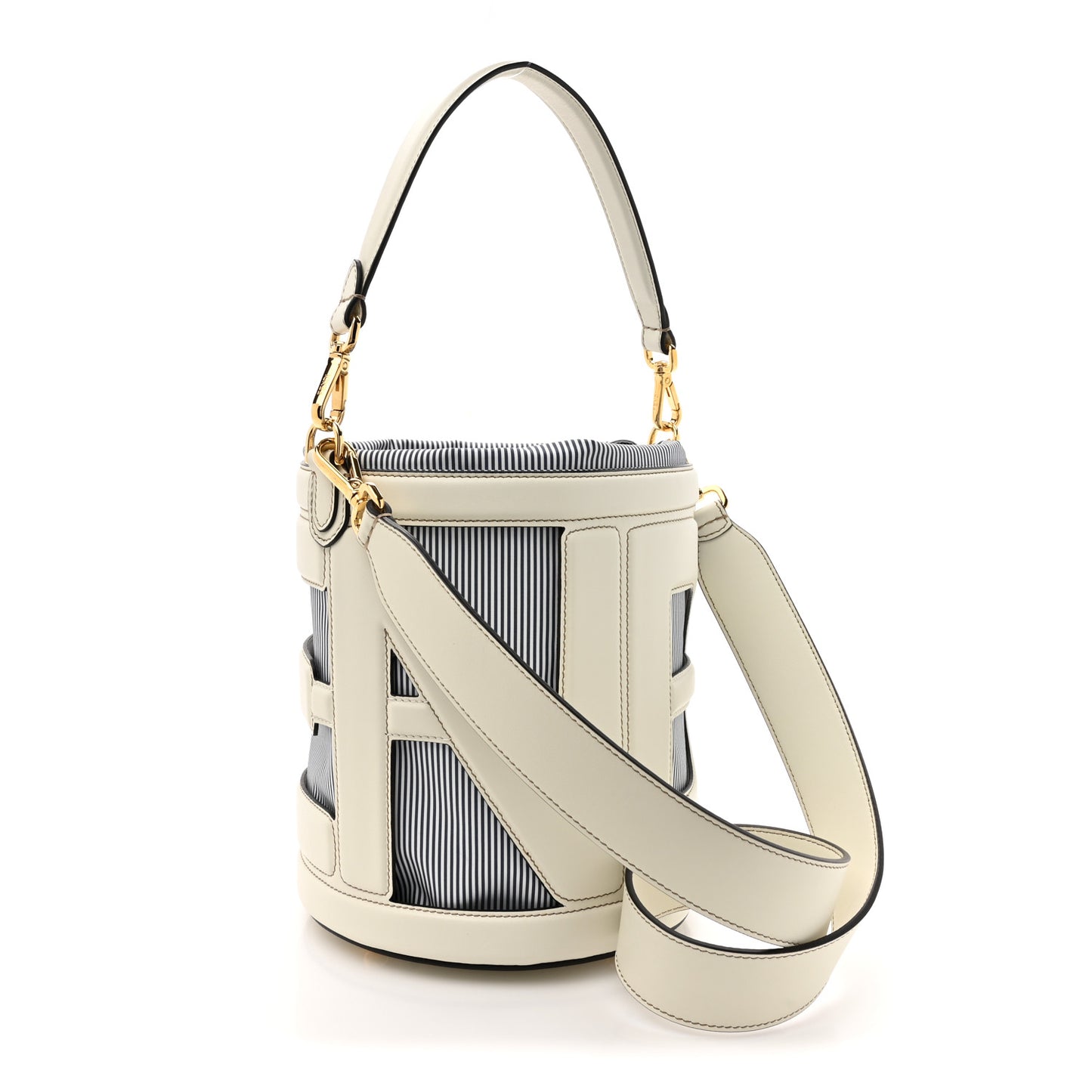 Nylon Vitello King Logo Step Out Bucket Bag White Rice Mirto