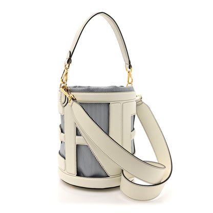 Fendi Nylon Vitello King Logo Step Out Bucket Bag White Rice Mirto 3 of 10