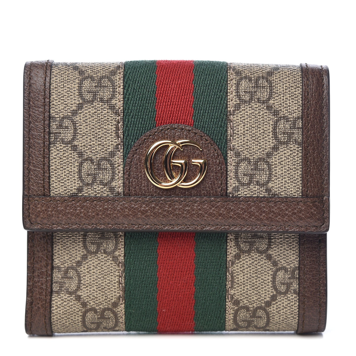 GG Supreme Monogram Web Ophidia French Flap Wallet Beige New Acero