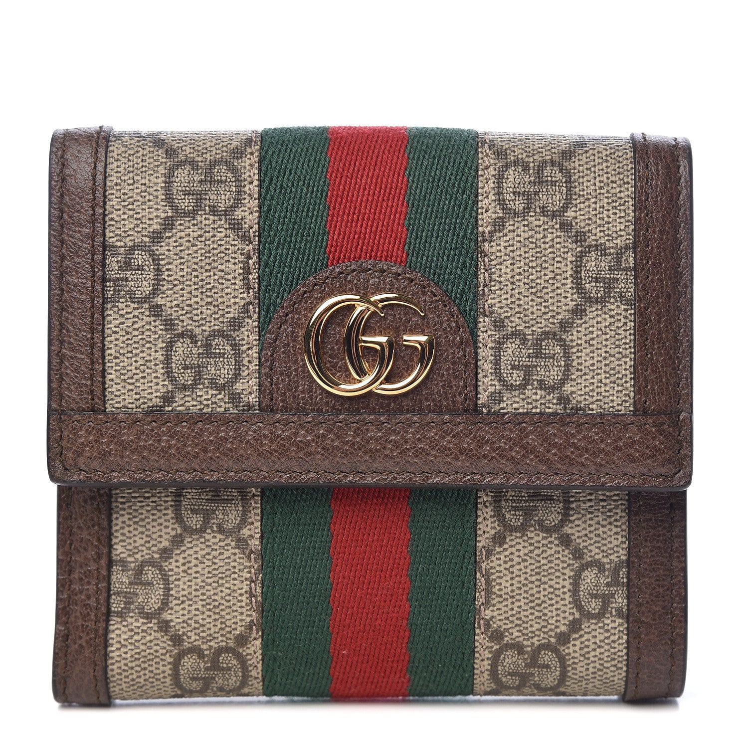 Gucci GG Supreme Monogram Web Ophidia French Flap Wallet Beige New Acero 1 of 8