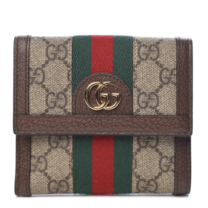 Gucci GG Supreme Monogram Web Ophidia French Flap Wallet Beige New Acero 1 of 8