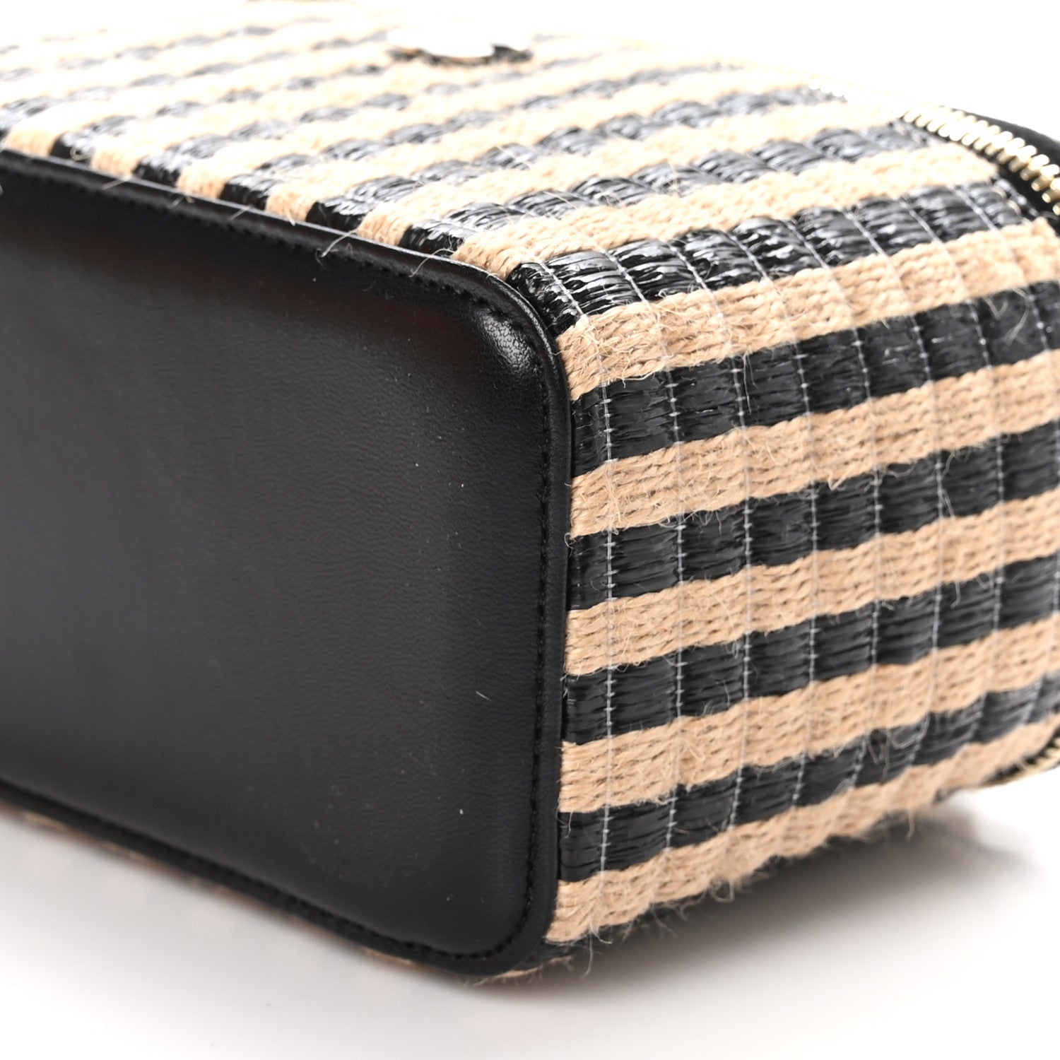 Chanel Raffia Jute Striped Small Vanity Case With Chain Black Beige 10 of 10