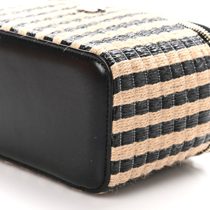 Chanel Raffia Jute Striped Small Vanity Case With Chain Black Beige 10 of 10