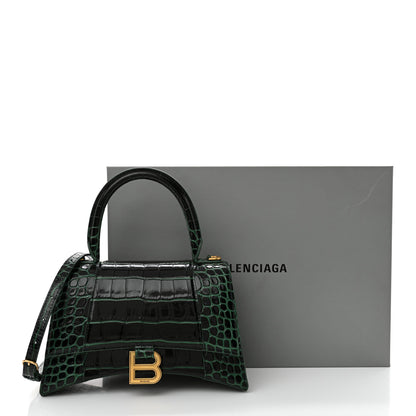 Balenciaga Shiny Calfskin Crocodile Embossed Small Hourglass Top Handle Bag Forest Green 12 of 12