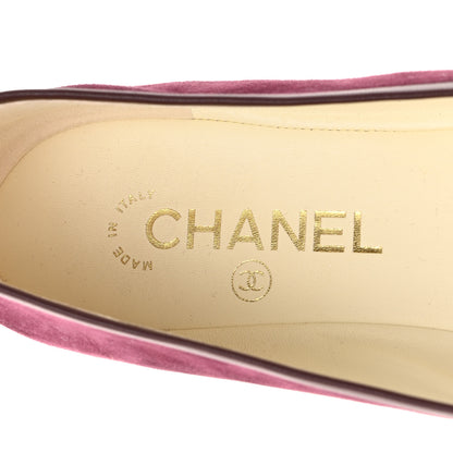 Chanel Suede Kidskin Lambskin Cap Toe CC Ballerina Flats 39.5 Burgundy Black 7 of 9