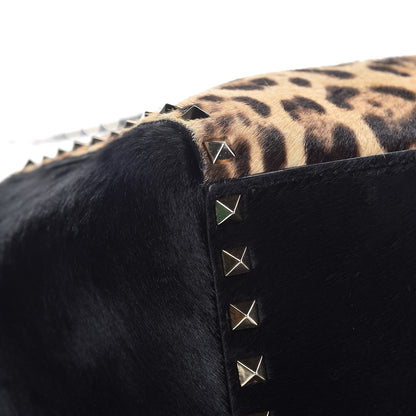 Valentino Garavani Calf Hair Leopard Print Rockstud Double Handle Tote Black 7 of 9