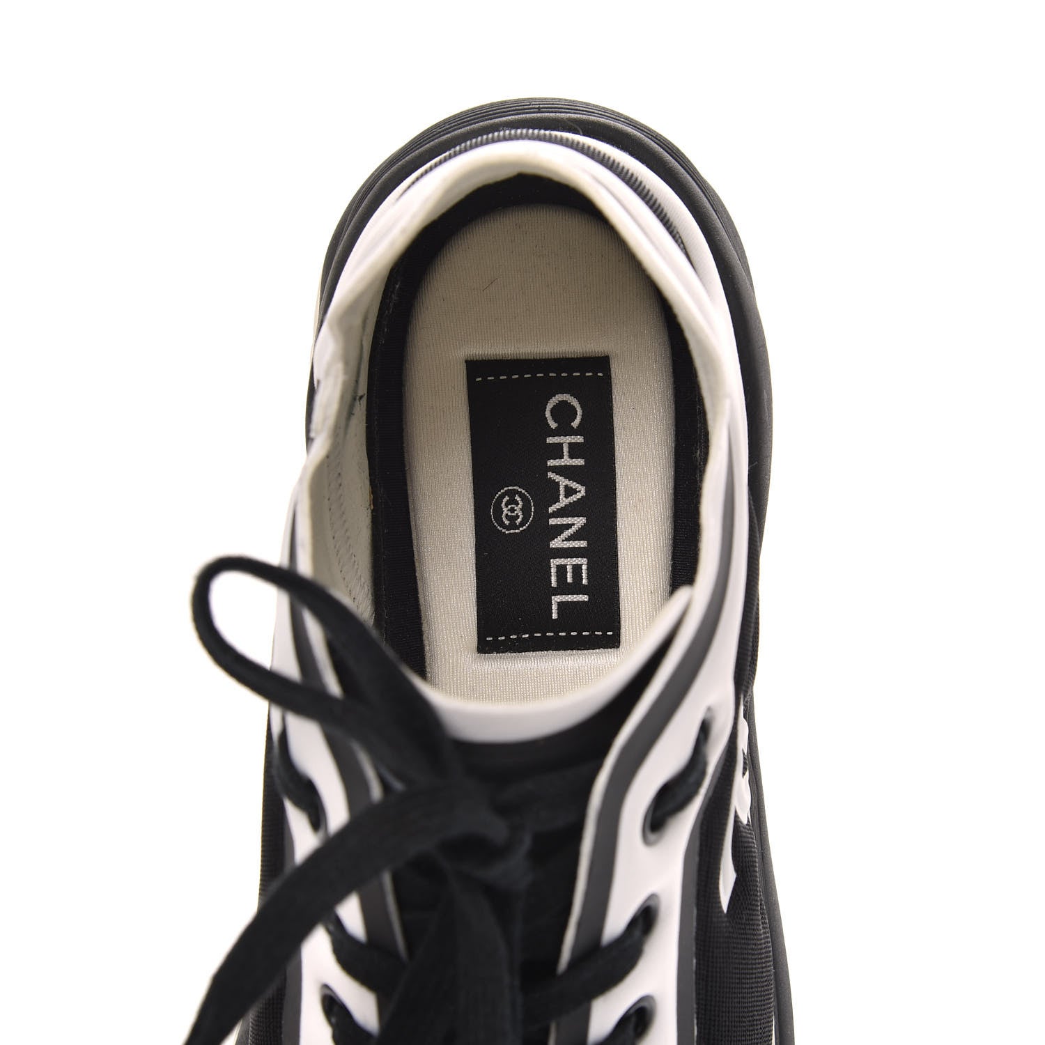 Chanel Lycra Womens CC Sneakers 37.5 Black White 6 of 8