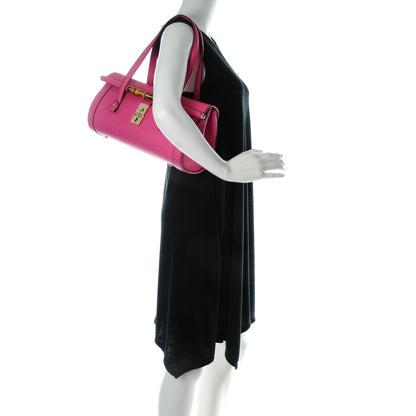 Gucci Calfskin Bamboo Bullet Satchel Pink 2 of 8