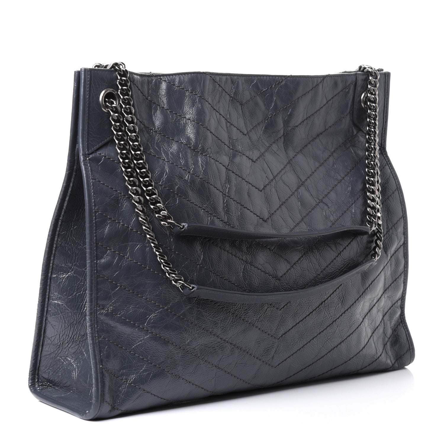 Saint Laurent Crinkled Calfskin Matelasse Monogram Niki Shopper Tote Dark Smog 2 of 4