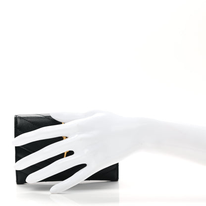Saint Laurent Grain De Poudre Matelasse Chevron Small Monogram Envelope Wallet Black 2 of 7