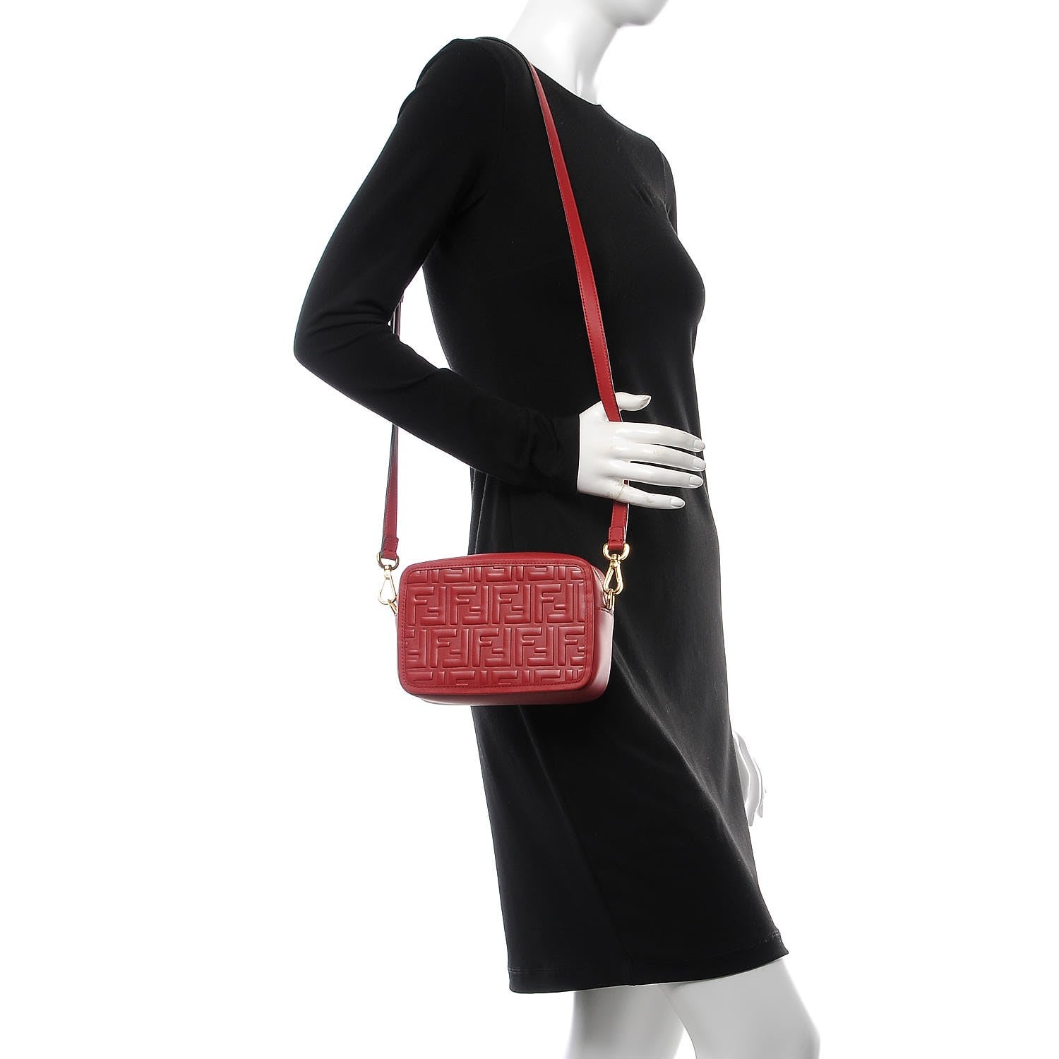 Fendi Vitello Century FF 1974 Embossed Mini Camera Case Fragola 2 of 7