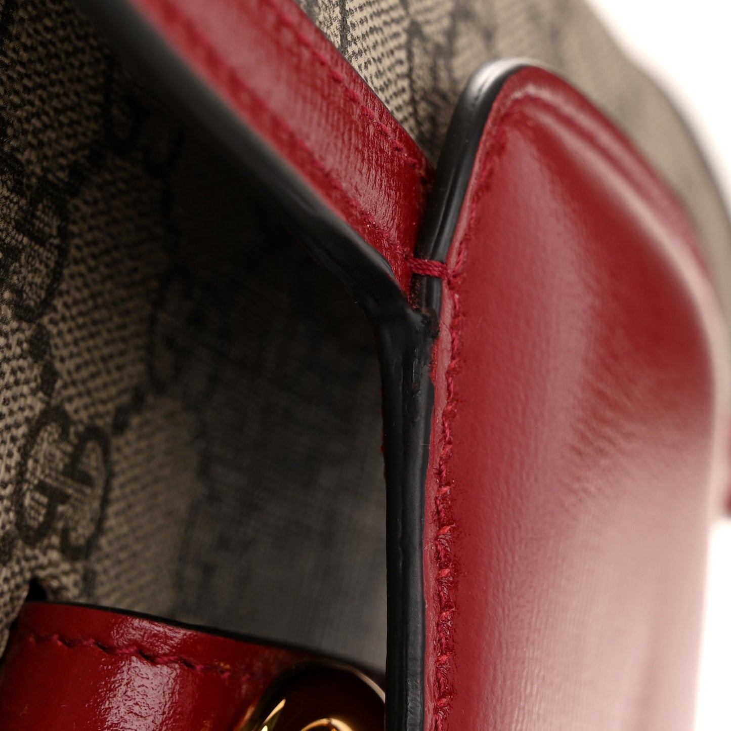 GG Supreme Monogram Azalea Calfskin Horsebit 1955 Shoulder Bag Beige Ebony New Cherry Red
