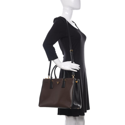 Prada Saffiano Lux Bi-Color Medium Galleria Double Zip Tote Caffe Black 2 of 10