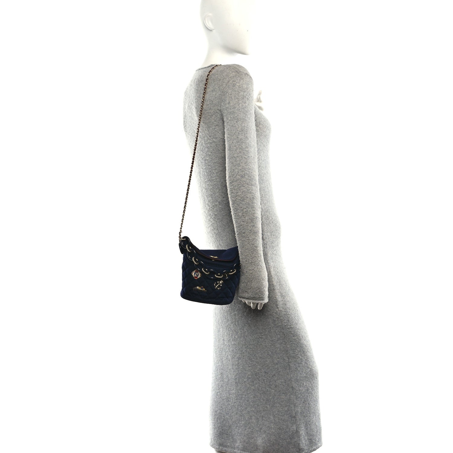 Chanel Wool Lambskin Quilted Paris Hamburg Charms Bucket Bag Dark