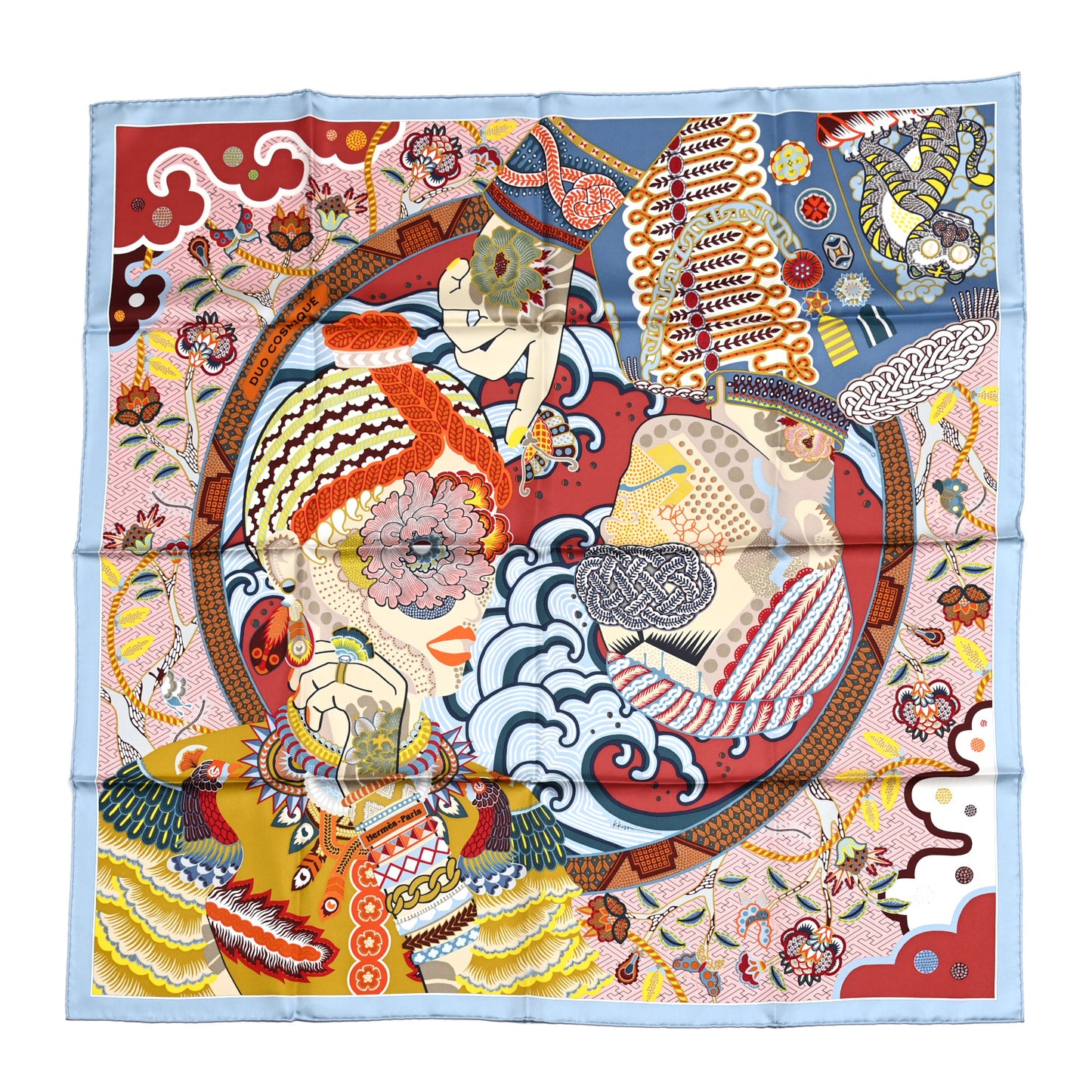 Silk Twill Duo Cosmique Scarf 90 Bleu Ciel Brique