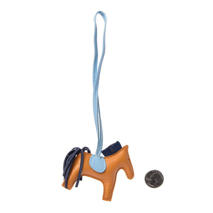 Hermes Milo Lambskin Grigri Rodeo Horse Bag Charm PM Naturel Bouton D'Or Celeste Bleu Saphir 2 of 5