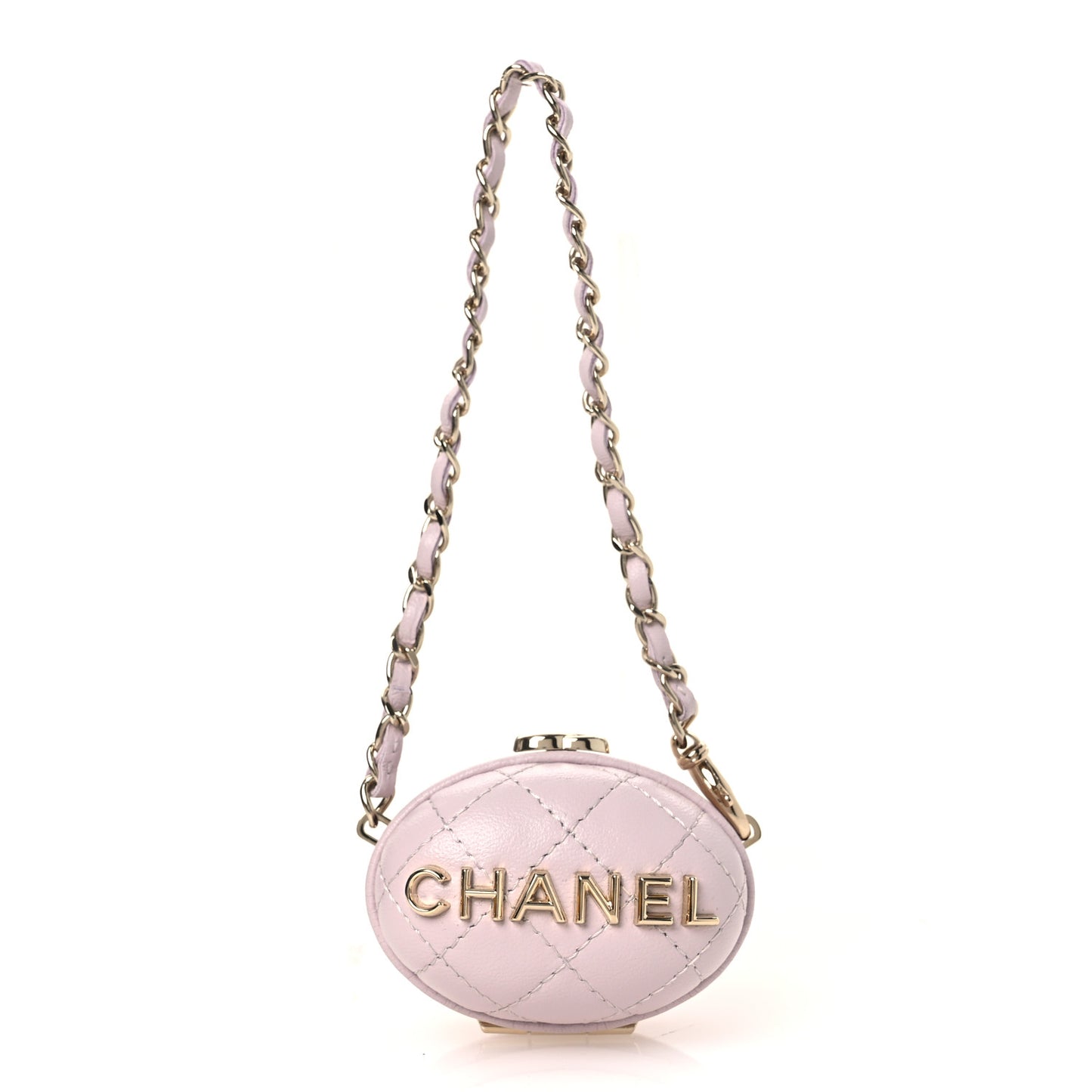 Lambskin Quilted Oval Mini Bag Charm Light Purple