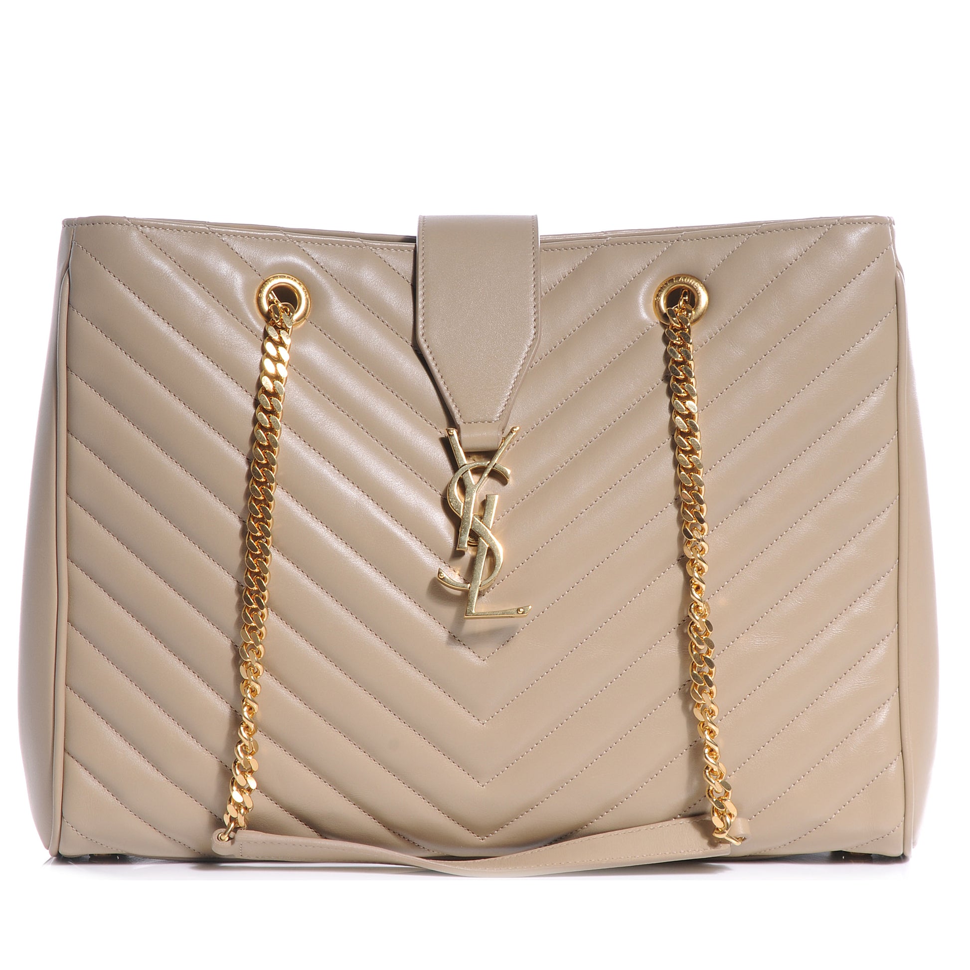 Saint Laurent Lambskin Matelasse Chevron Monogram Cassandre Shopper Beige 1 of 8