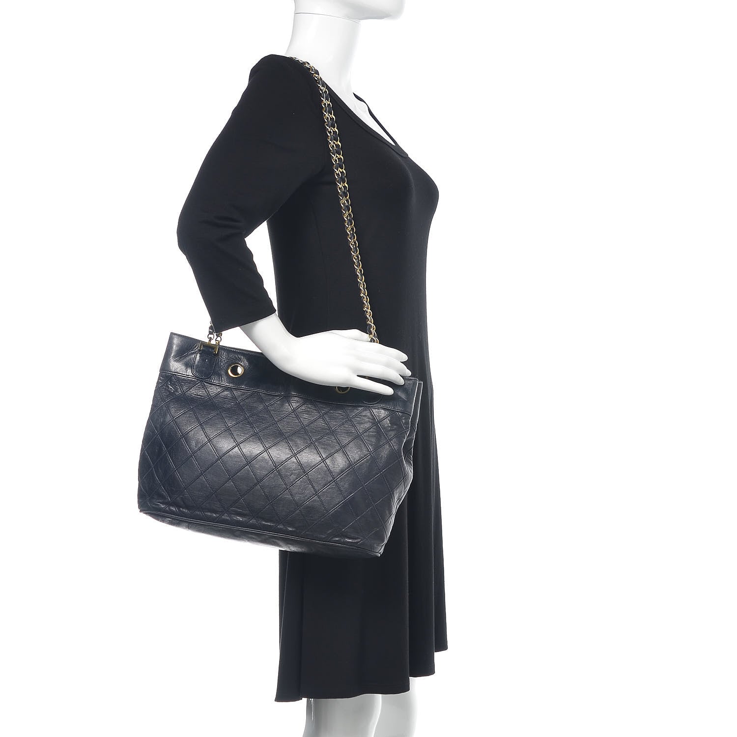 Chanel Lambskin Stitched Shopper Tote Navy 2 of 19