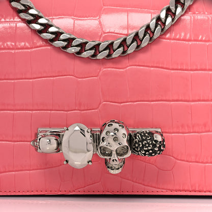 Alexander McQueen Calfskin Crocodile Embossed Knuckle Shoulder Bag Coral 7 of 9
