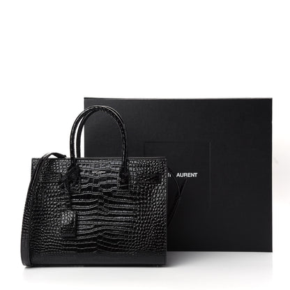 Saint Laurent Calfskin Crocodile Embossed Baby Sac De Jour Black 10 of 10