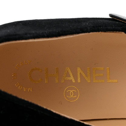 Chanel Velvet Grosgrain Bow Mary Jane Flats 38 Black White 7 of 11