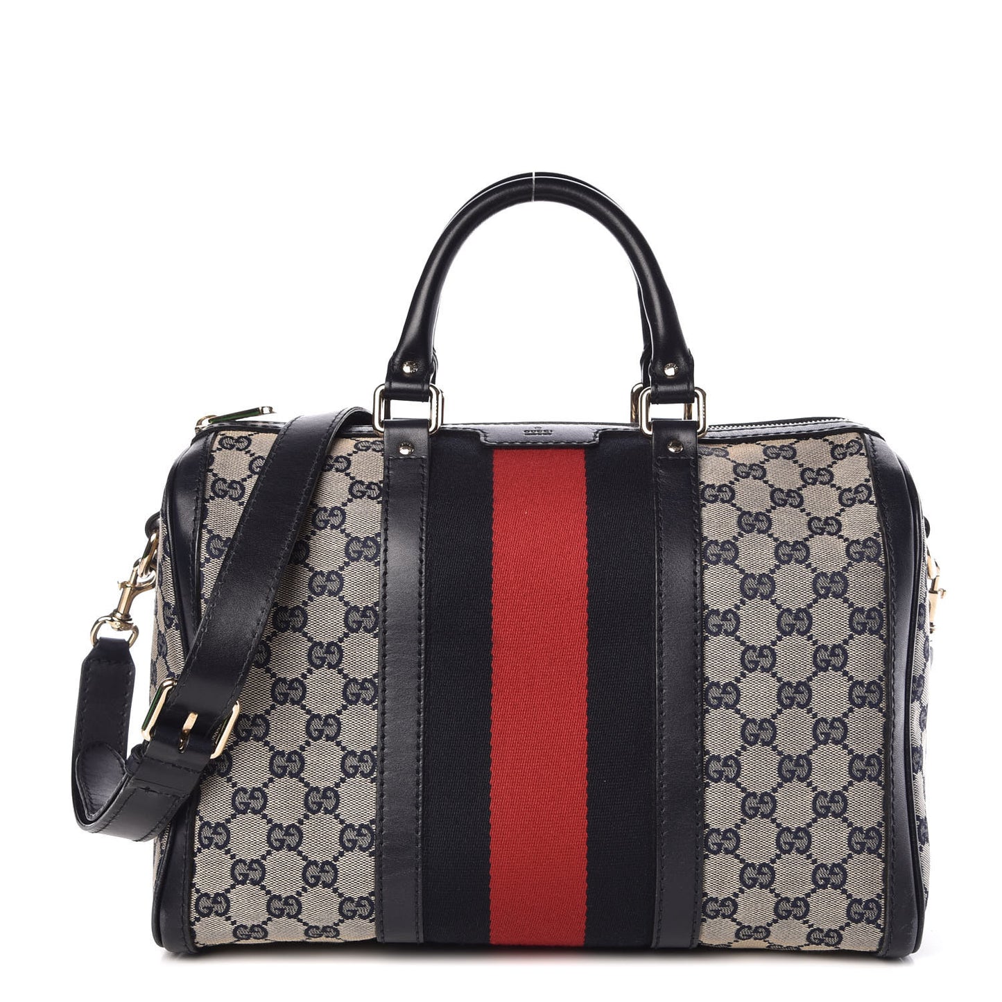 Monogram Selleria Calfskin Vintage Web Medium Boston Beige Blue