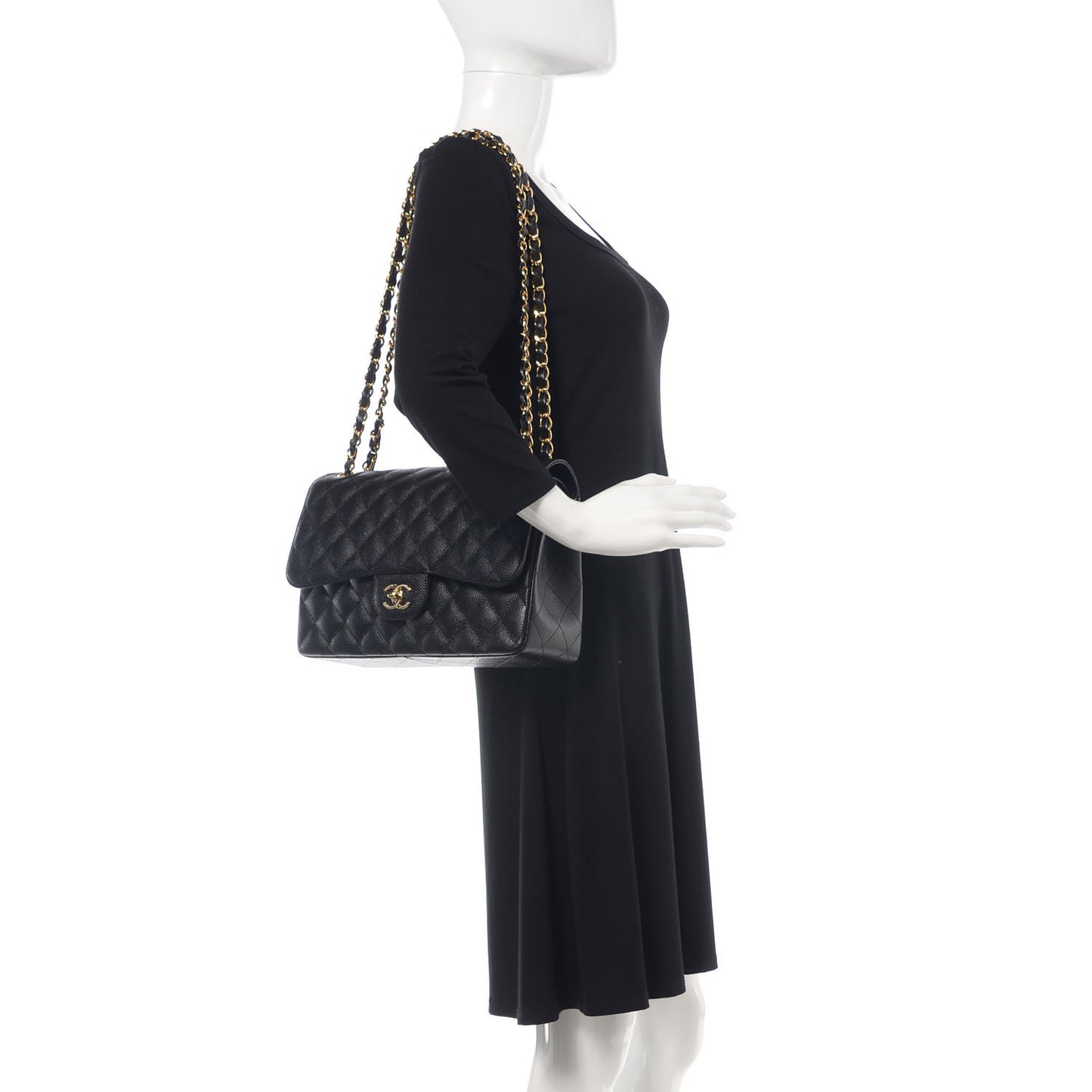 Caviar Quilted Jumbo Double Flap Black