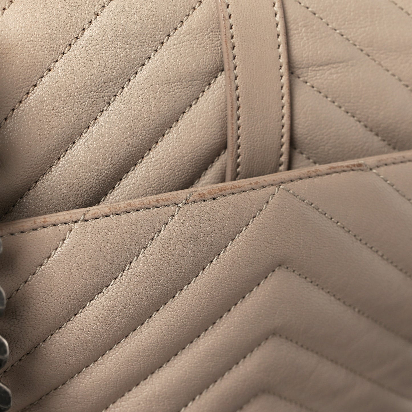 Sheepskin Matelasse Chevron Monogram Medium College Bag Dark Beige