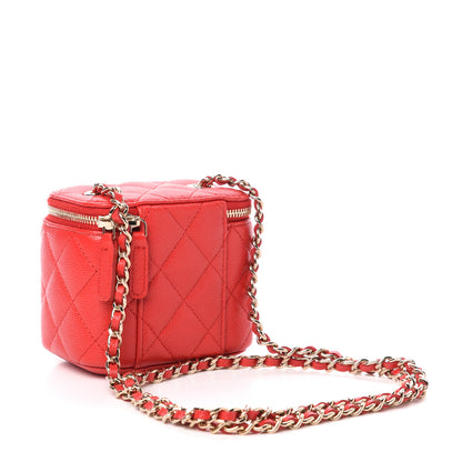 Chanel Caviar Quilted Mini Vanity Case With Chain Red 3 of 11