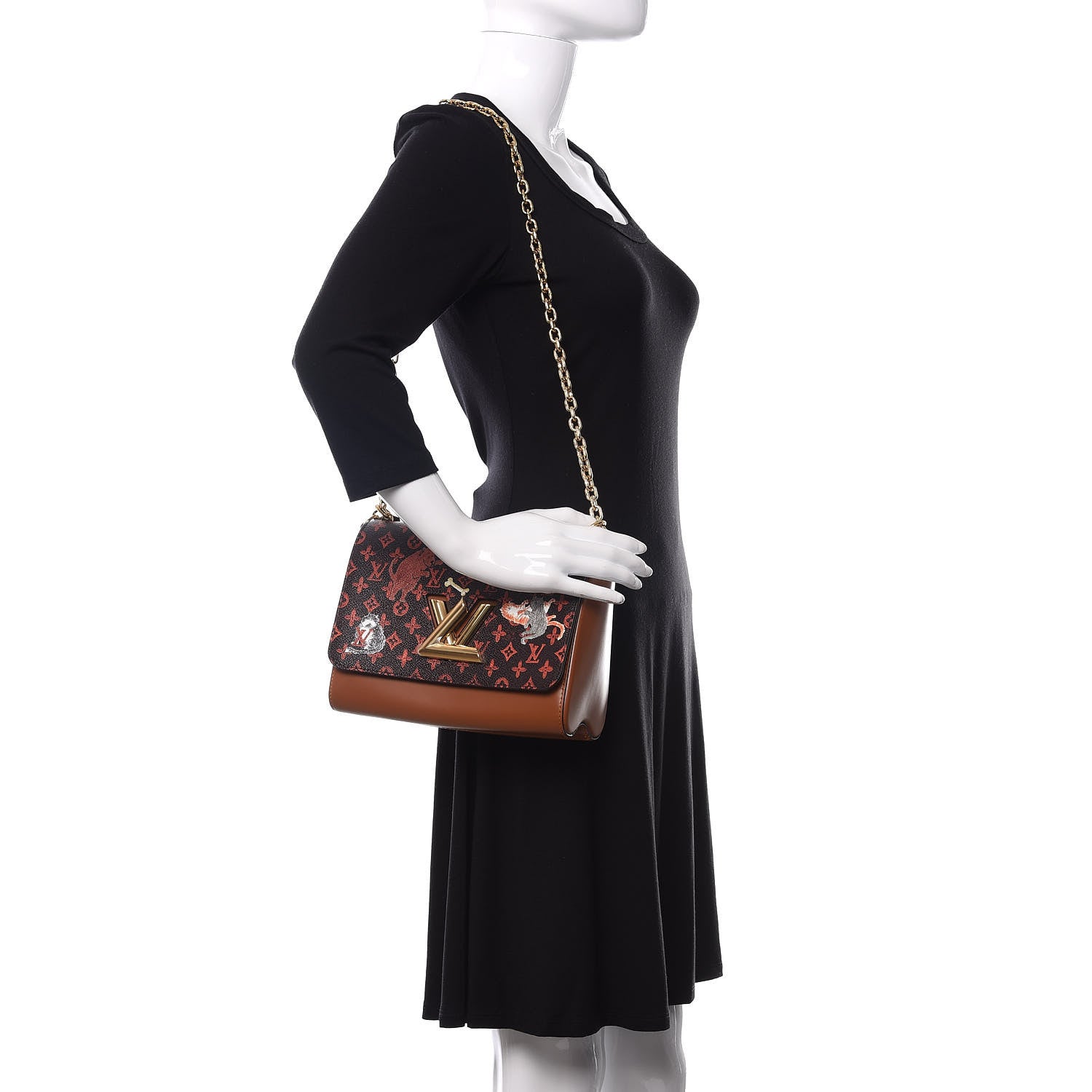 Louis Vuitton Calfskin Catogram Twist Shoulder Bag MM Marron 3 of 9