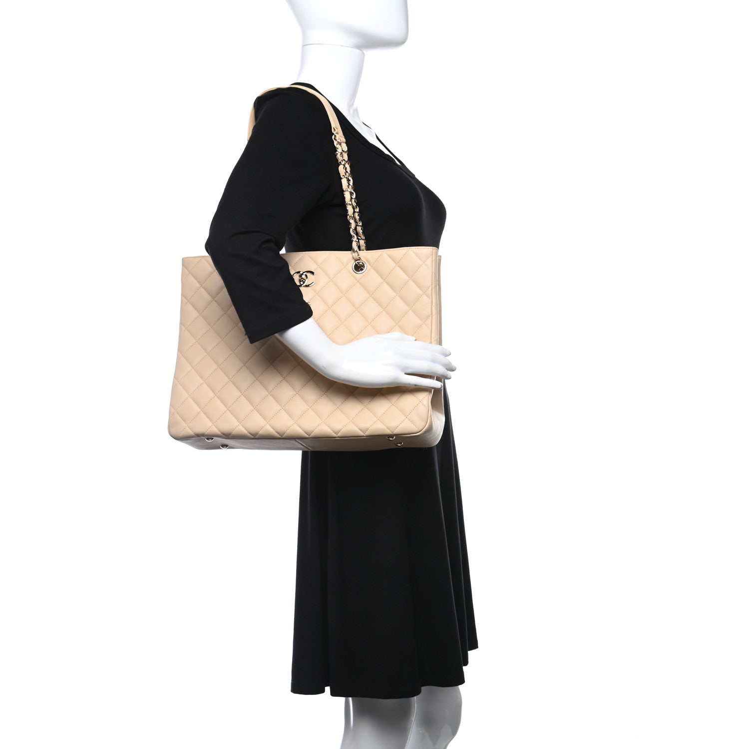 Chanel Calfskin Quilted Large CC Shopping Tote Beige 2 of 9