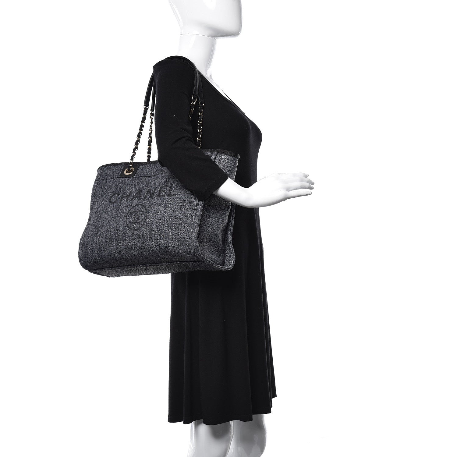 Chanel Woven Straw Raffia Small Deauville Tote Charcoal 2 of 10