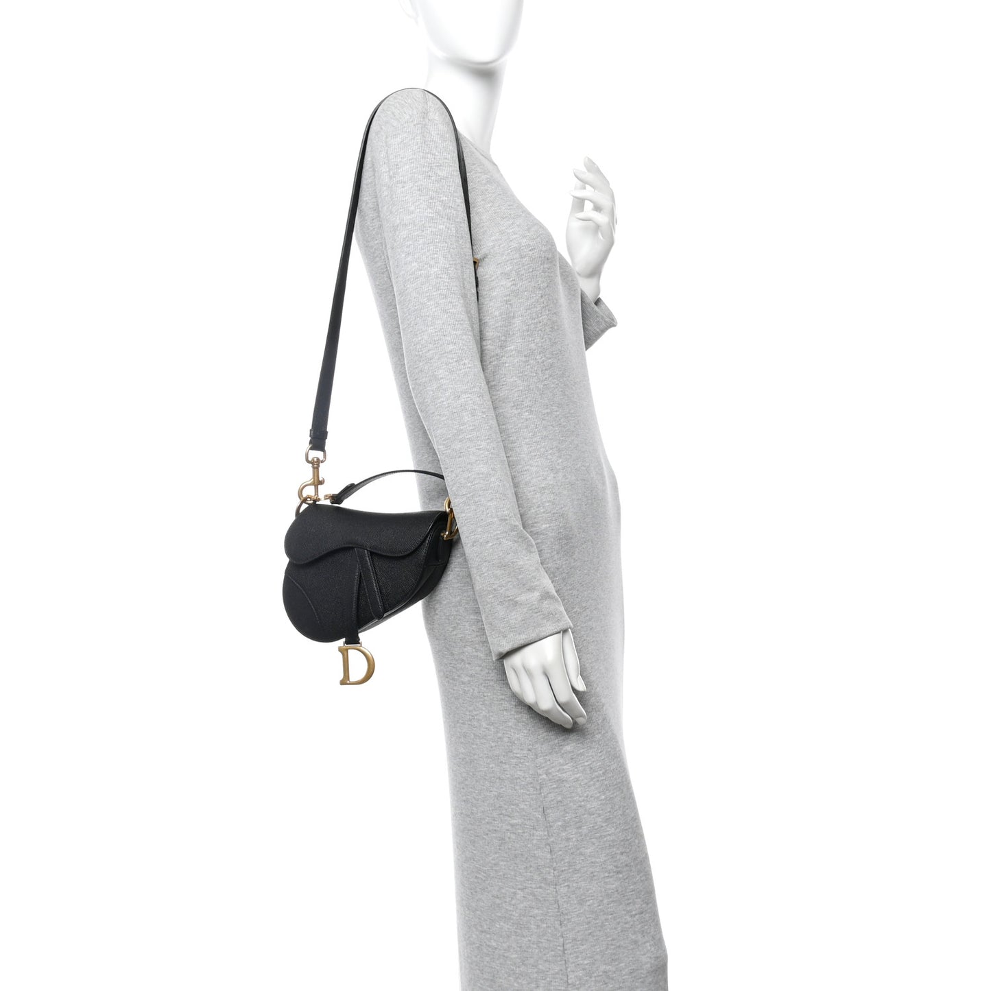 Grained Calfskin Mini Saddle Bag With Strap Black