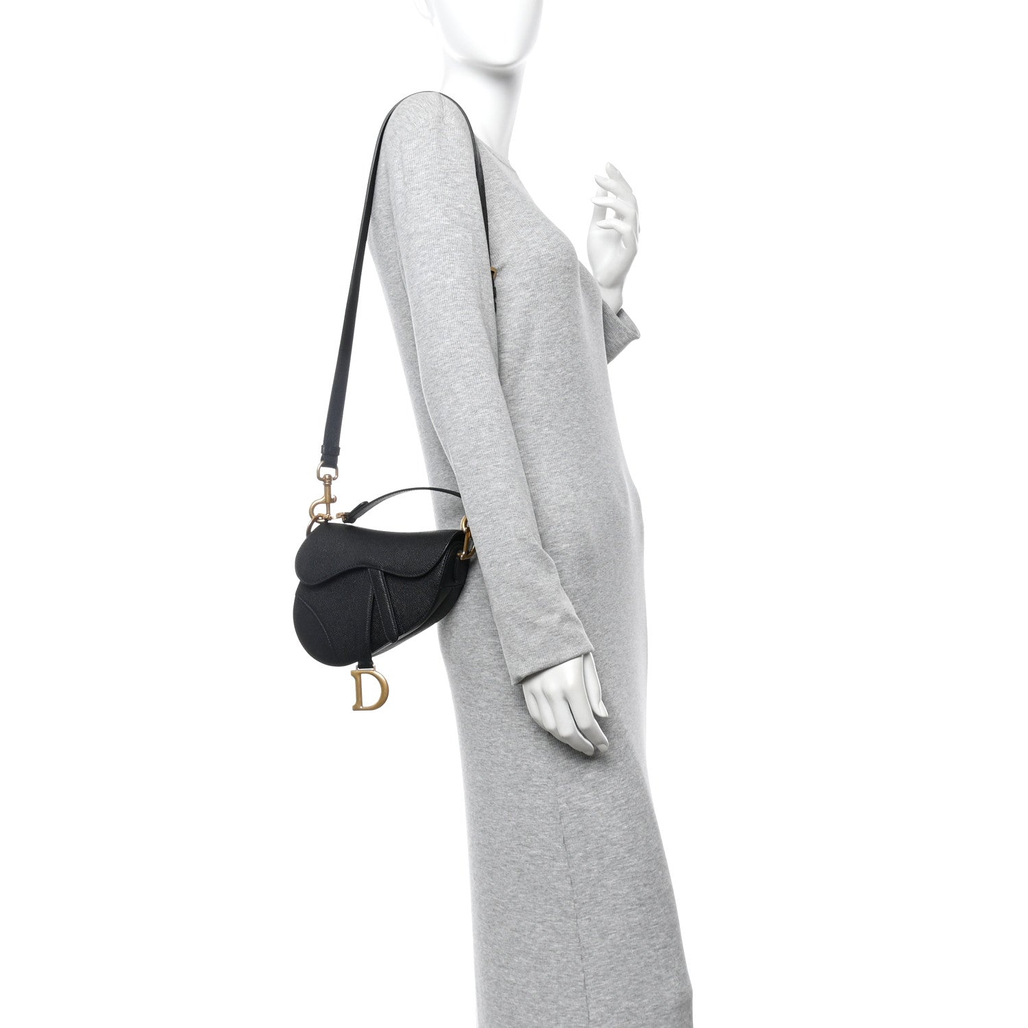 Christian Dior Grained Calfskin Mini Saddle Bag With Strap Black 2 of 13