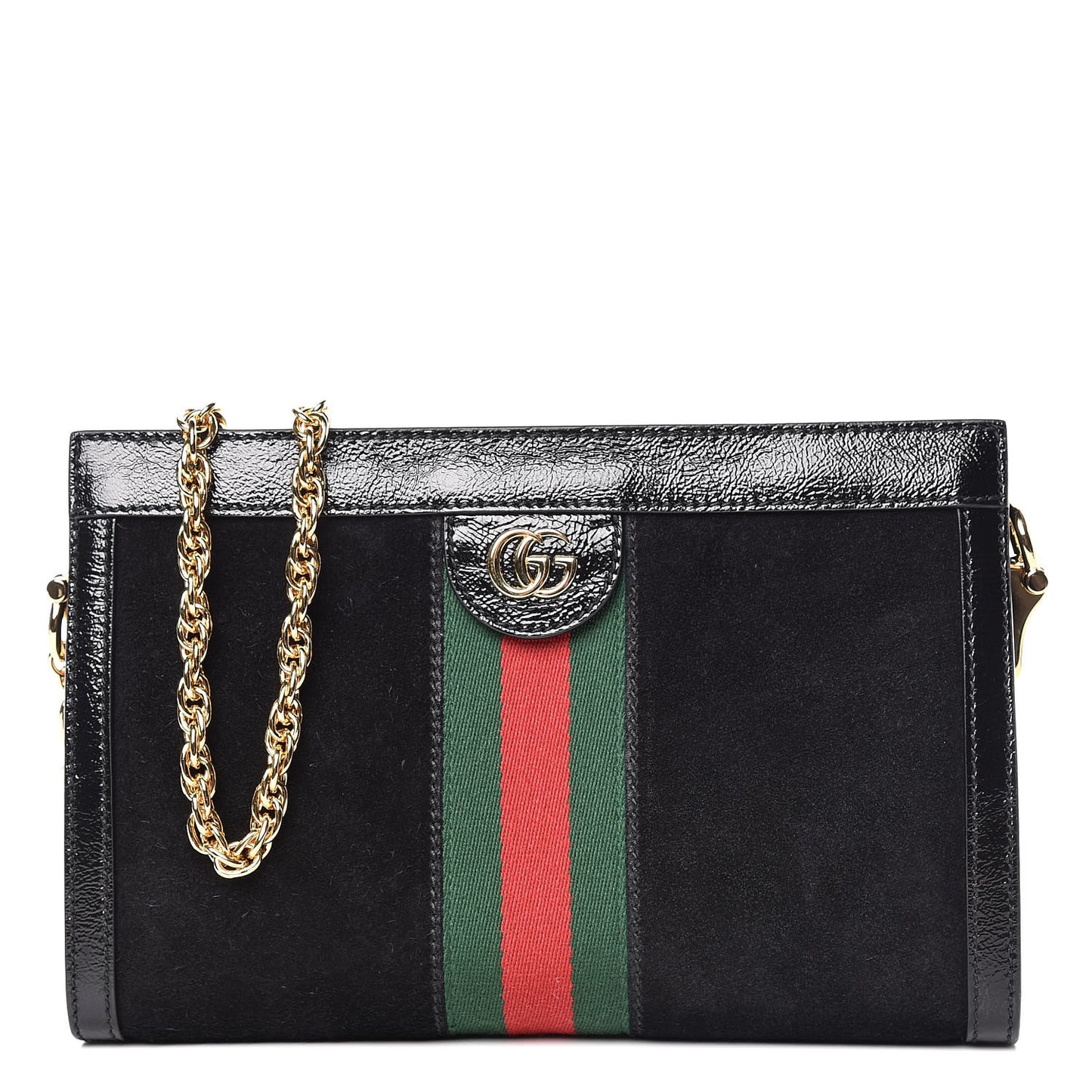 Suede Patent GG Web Small Ophidia Chain Shoulder Bag Black