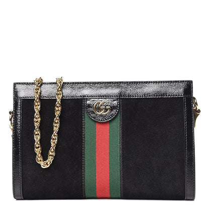 Gucci Suede Patent GG Web Small Ophidia Chain Shoulder Bag Black 1 of 11