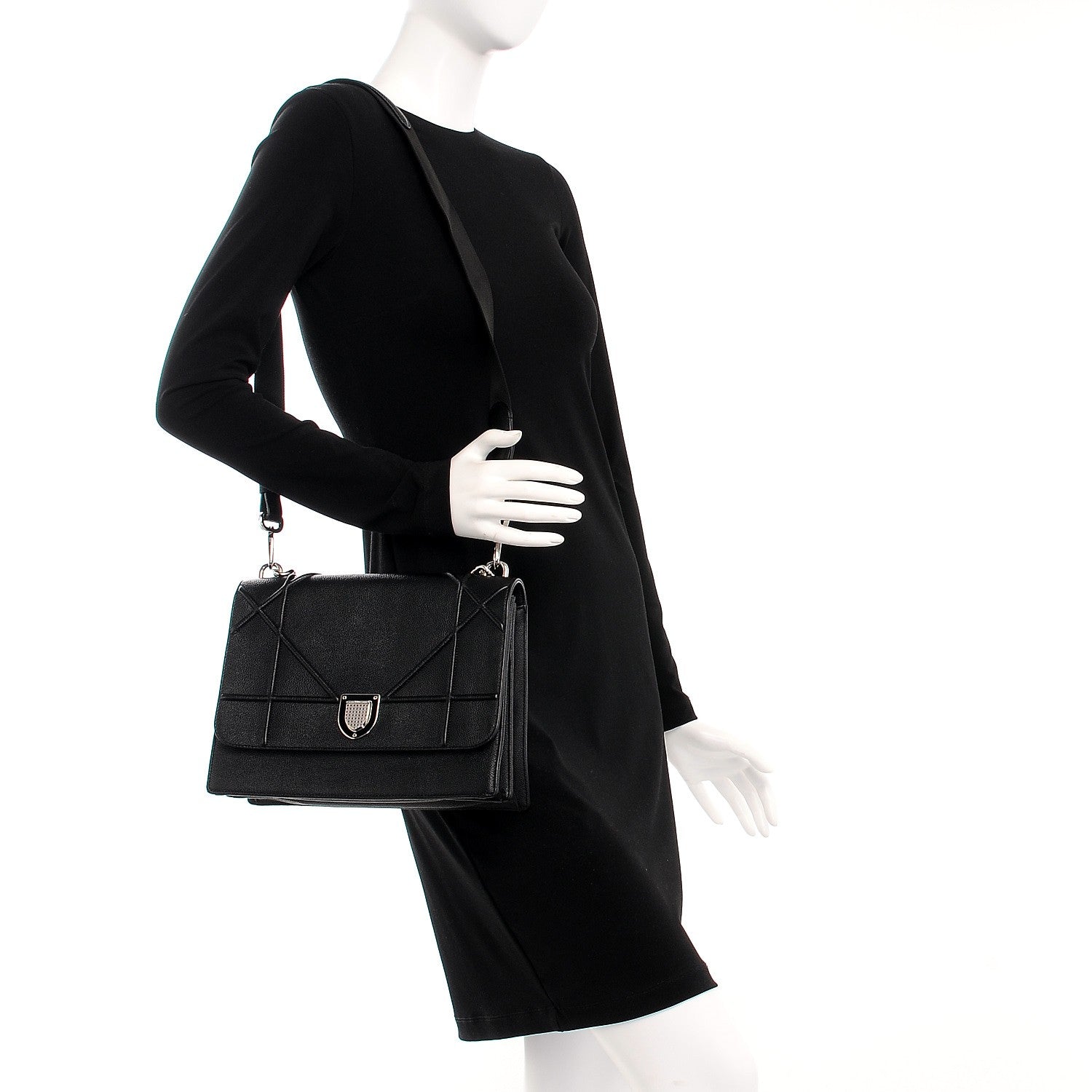 Christian Dior Grained Calfskin Diorama Satchel Black 2 of 8