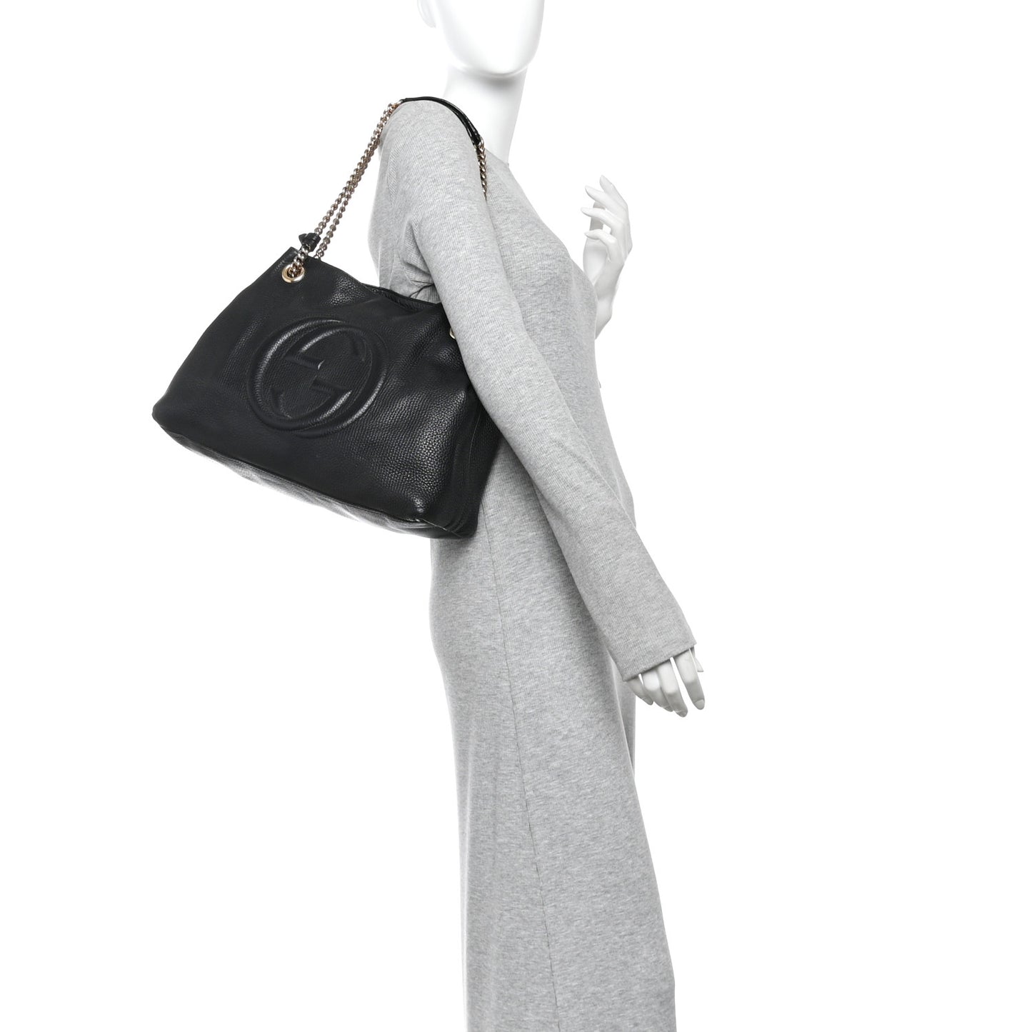 Pebbled Calfskin Medium Soho Chain Shoulder Bag Black