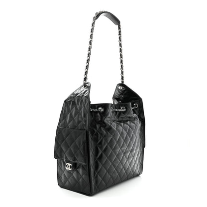 Chanel Shiny Crumpled Calfskin Quilted Medium Chanel 25 Handbag Black 4 of 11
