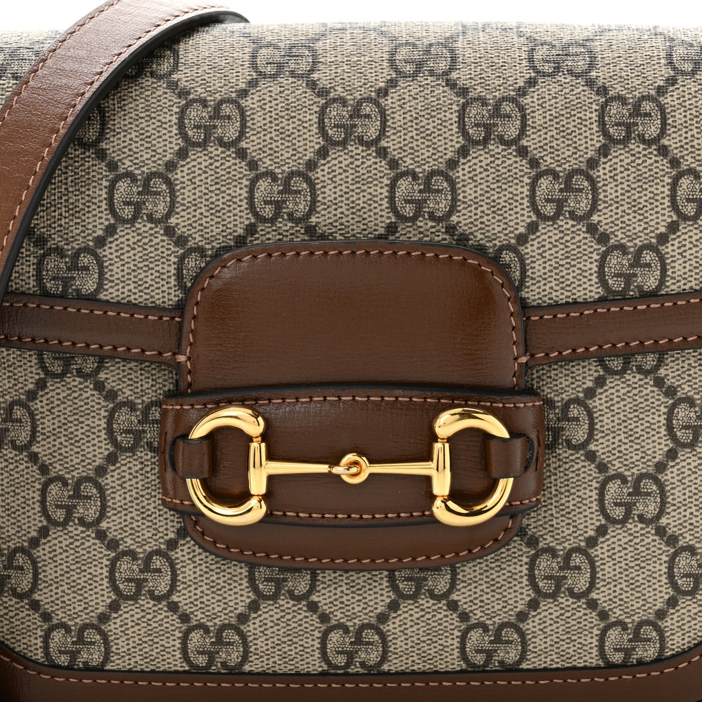 GG Supreme Monogram Web Mini Horsebit 1955 Shoulder Bag Beige Brown Sugar