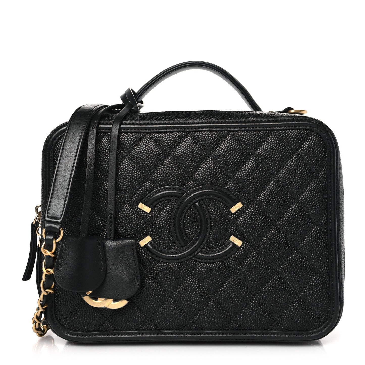 Caviar Quilted Large CC Filigree Vanity Case Black