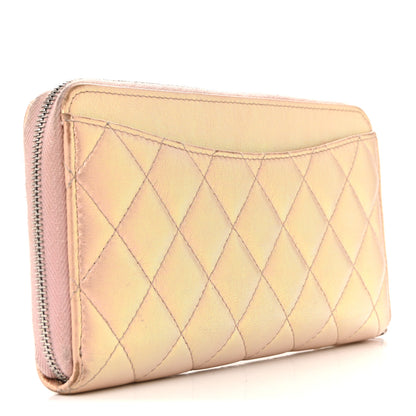 Chanel Iridescent Lambskin Quilted Large Gusset Zip Around Wallet Pink 3 of 15
