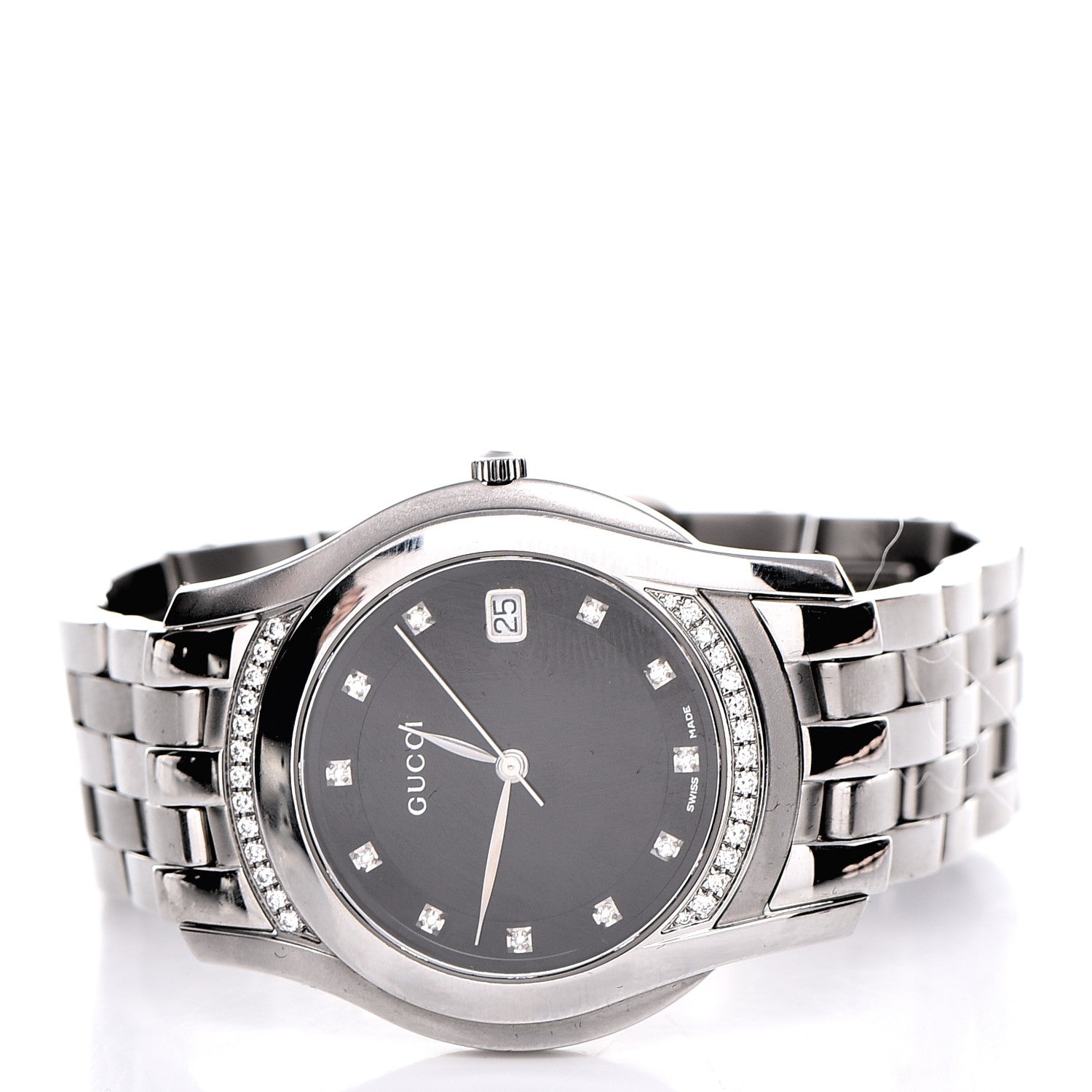 Gucci Stainless Steel Diamond Bezel 35mm 5500M Quartz Watch Black 3 of 8