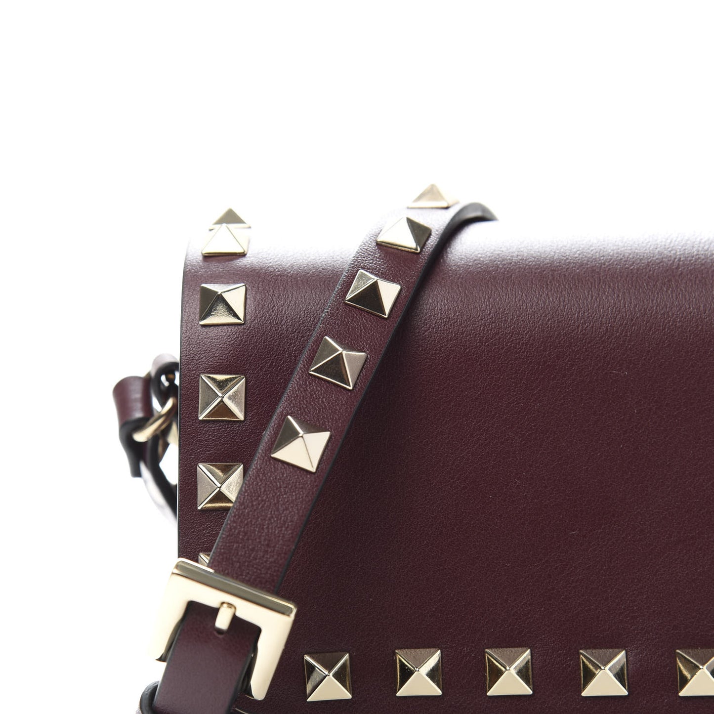 Vitello Rockstud Flap Crossbody Bag Rubin
