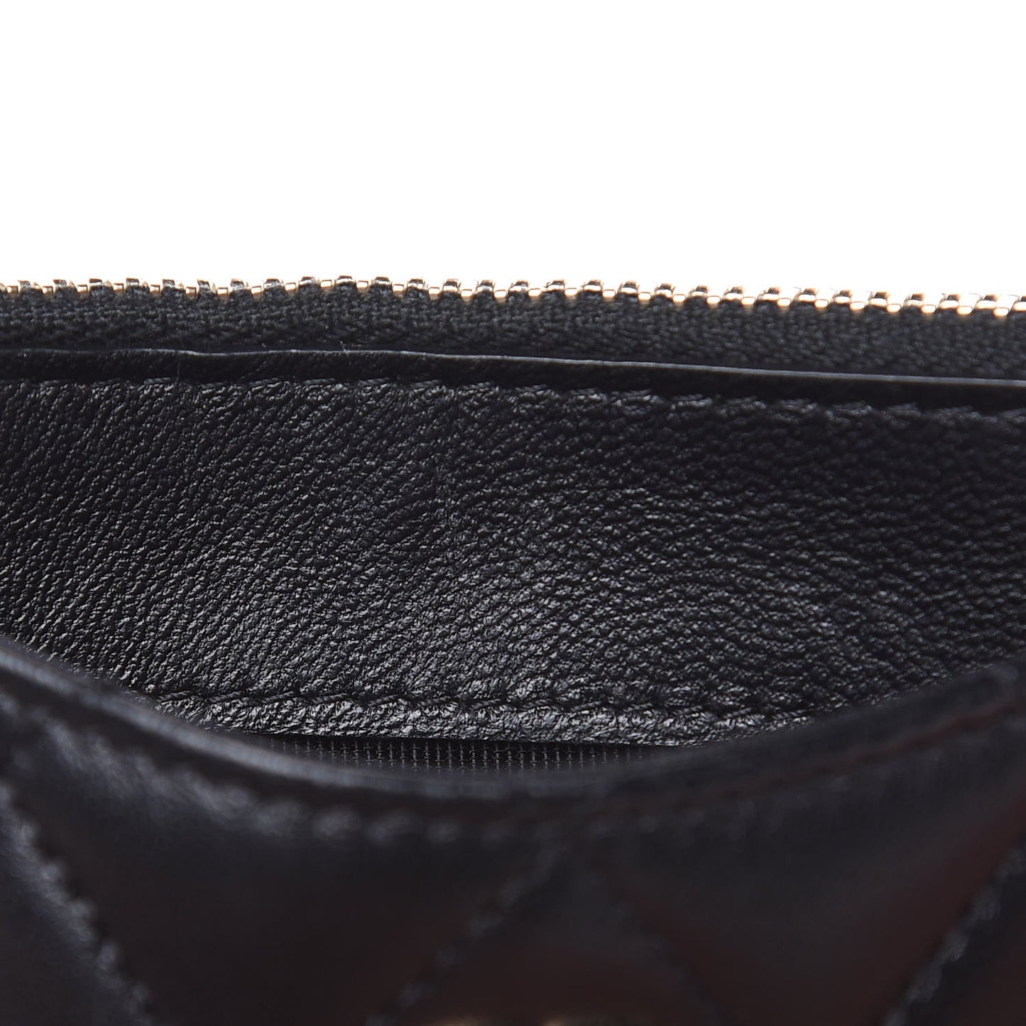 Lambskin Quilted Zip Card Holder Black